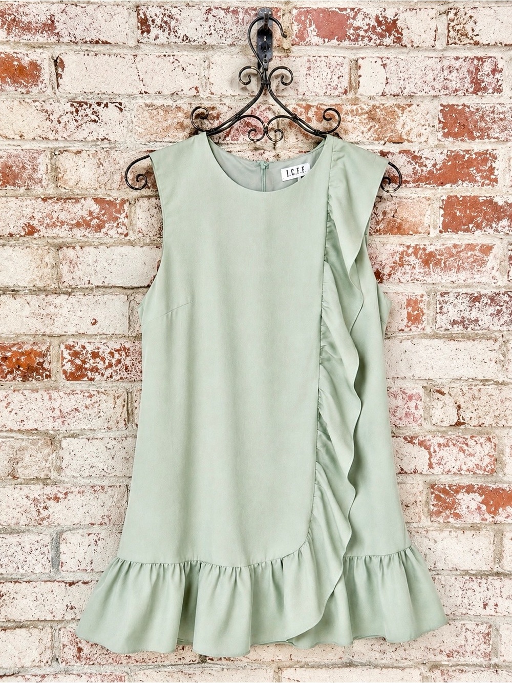 TCEC Sage Green Ruffle Shift Dress | Size Large | Feminine Boutique Dress